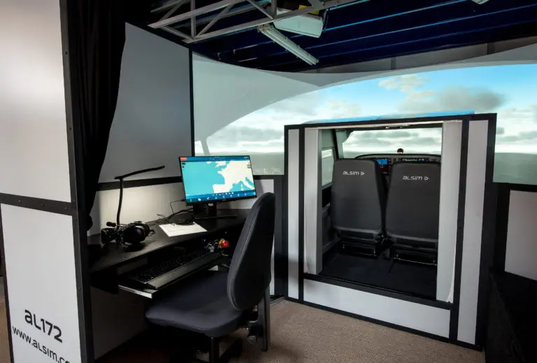 Full view of a flight training simulator