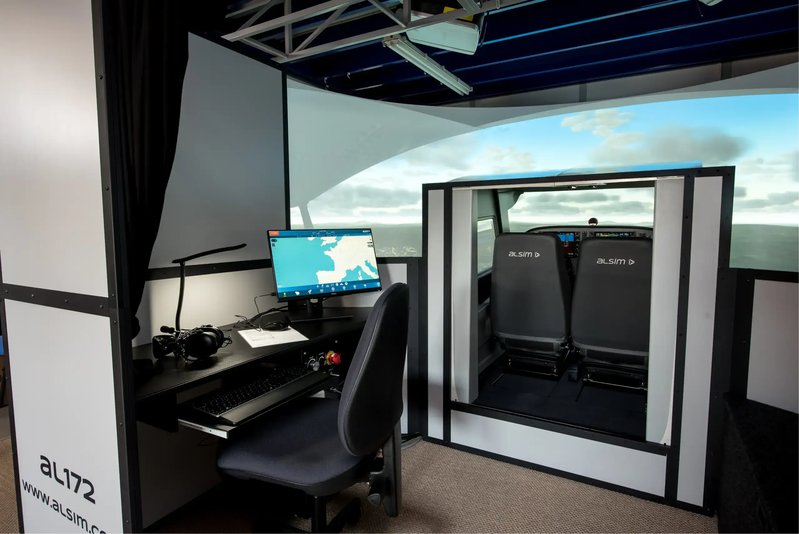 Full view of a flight training simulator
