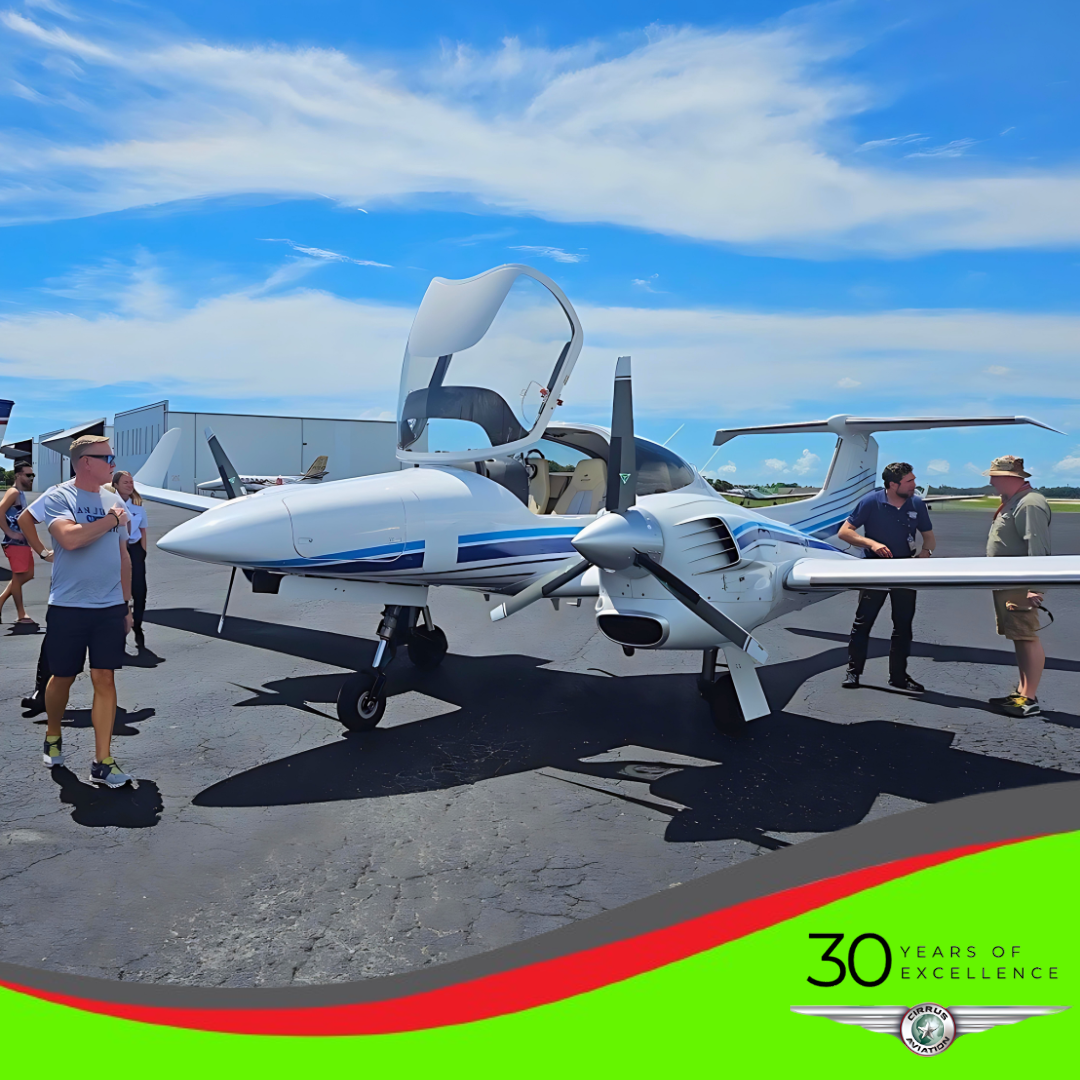 DA-42NG aircraft seen from the front surrounded by people