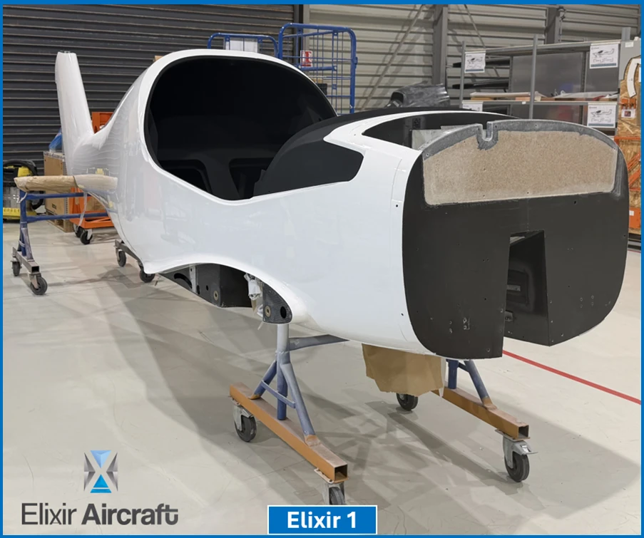 Elixir aircraft parts during manufacturing process, Elixir watermark