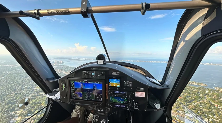 View from a training aircraft cockpit over the Gulf Coast near Sarasota and Bradenton